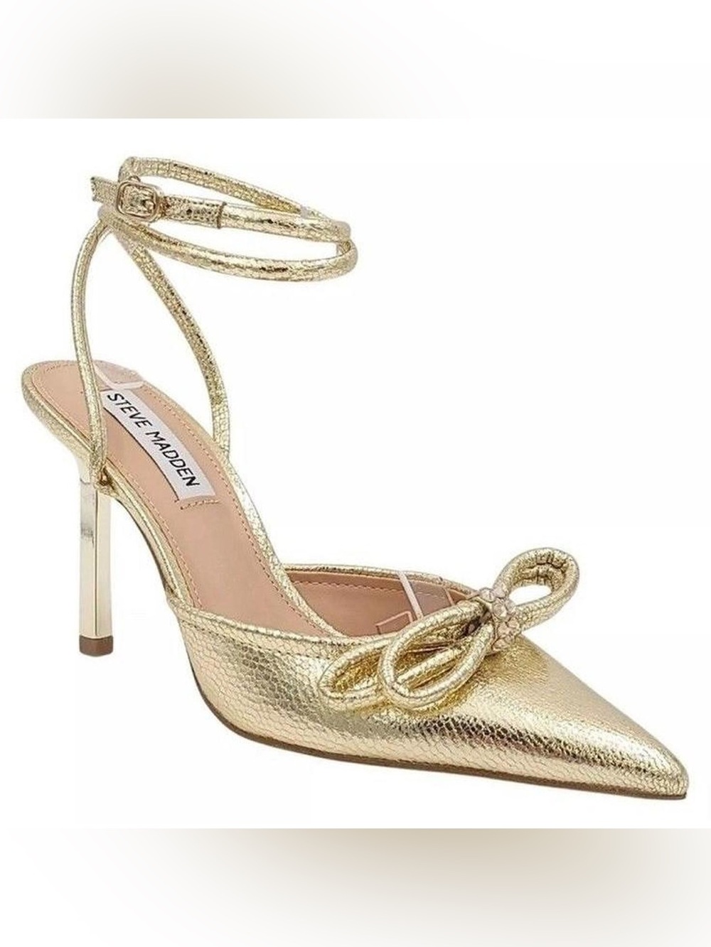 Steve Madden Gold Metallic Bow Ankle-Strap Pumps